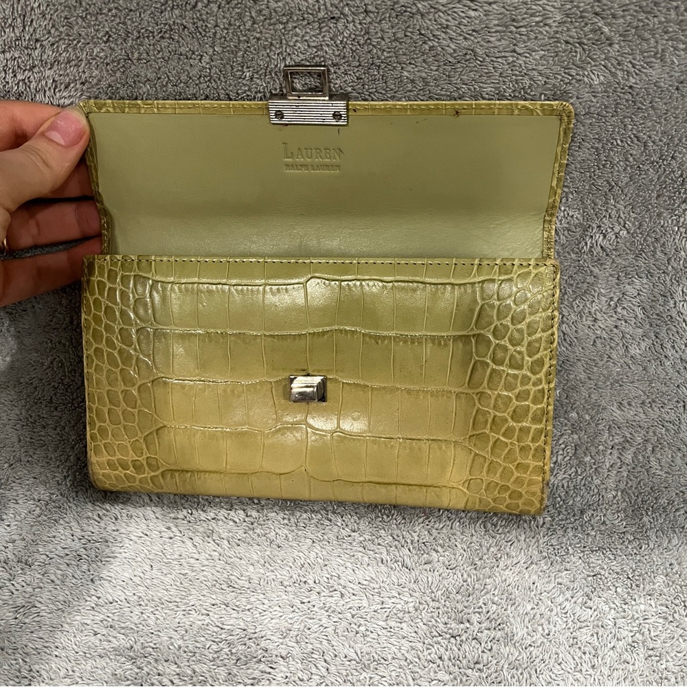Lauren Ralph Lauren croc embossed wallet green yellow with insert